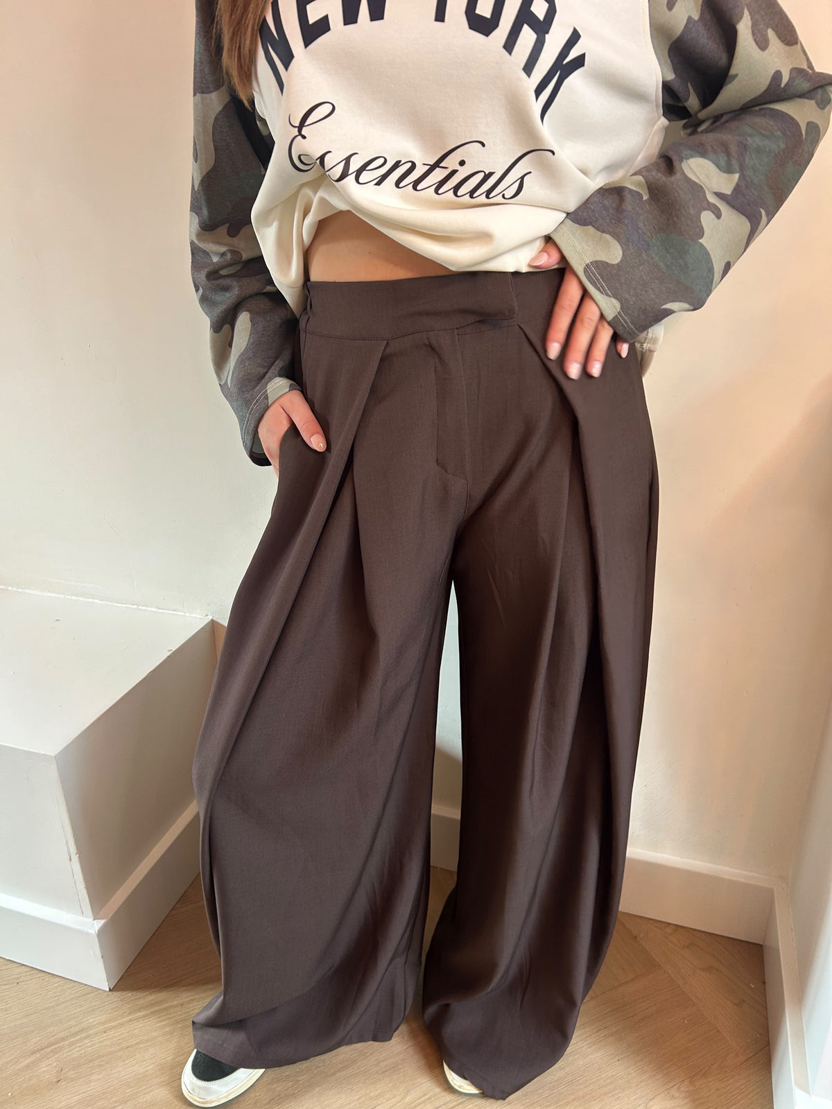 Bruine Wide Leg Pantalon